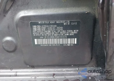 2013 Subaru Impreza 2.0I Premium from USA, damaged, VIN JF1GJAB67DH018379